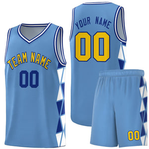 Custom Light Blue Royal-White Side Two-Color Triangle Splicing Sports Uniform Basketball Jersey