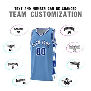 Custom Light Blue Royal-White Side Two-Color Triangle Splicing Sports Uniform Basketball Jersey