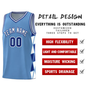 Custom Light Blue Royal-White Side Two-Color Triangle Splicing Sports Uniform Basketball Jersey