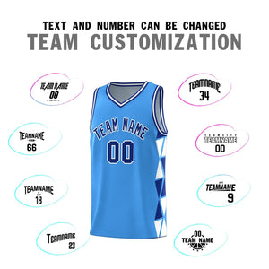 Custom Powder Blue Royal-White Side Two-Color Triangle Splicing Sports Uniform Basketball Jersey