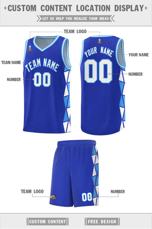 Custom Royal White-Powder Blue Side Two-Color Triangle Splicing Sports Uniform Basketball Jersey