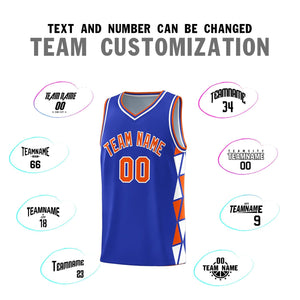 Custom Royal Orange-White Side Two-Color Triangle Splicing Sports Uniform Basketball Jersey