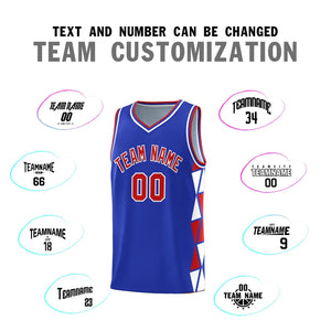 Custom Royal Red-White Side Two-Color Triangle Splicing Sports Uniform Basketball Jersey