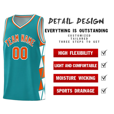 Custom Aqua Orange-White Side Two-Color Triangle Splicing Sports Uniform Basketball Jersey
