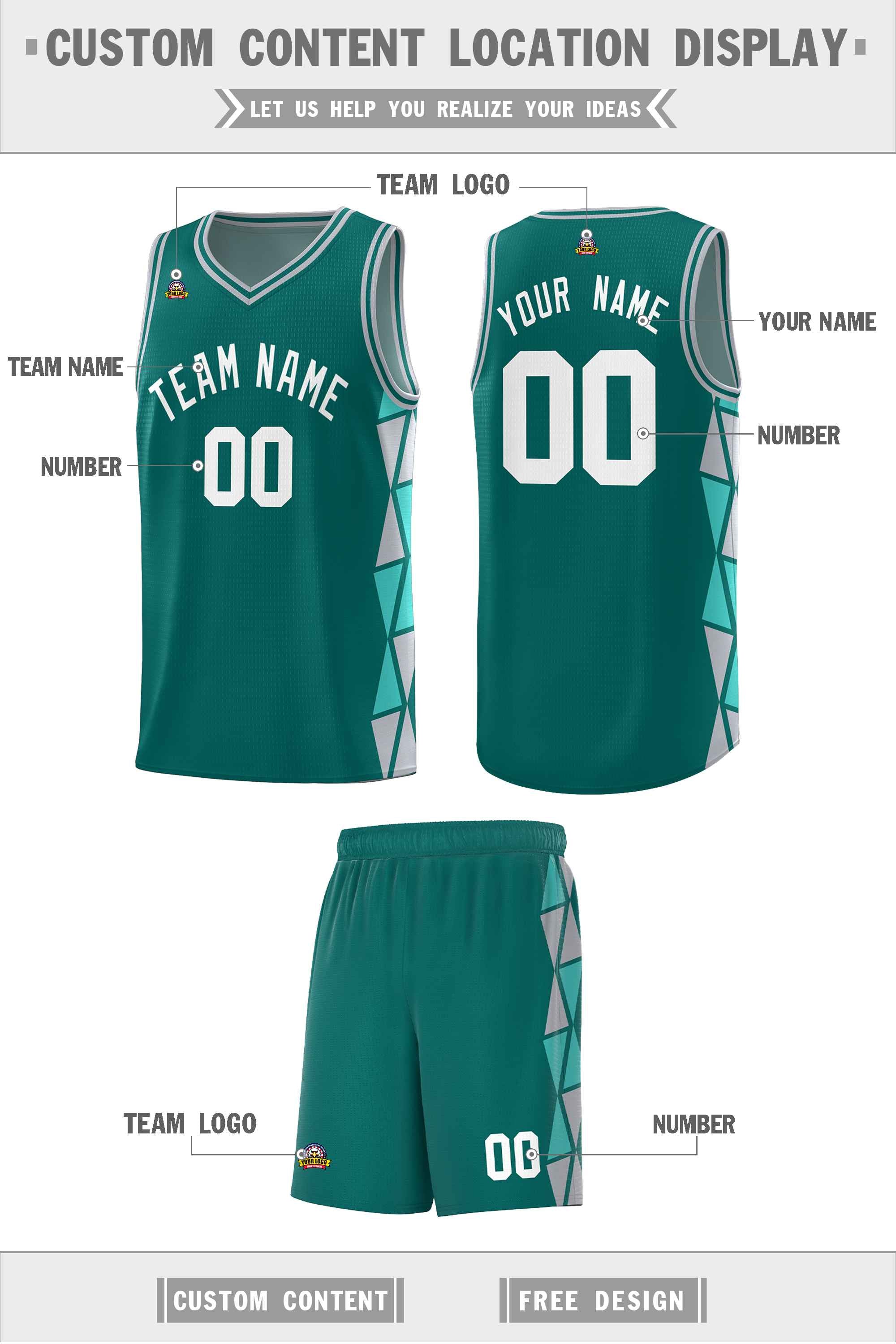 Custom Aqua Gray-Aqua Side Two-Color Triangle Splicing Sports Uniform Basketball Jersey