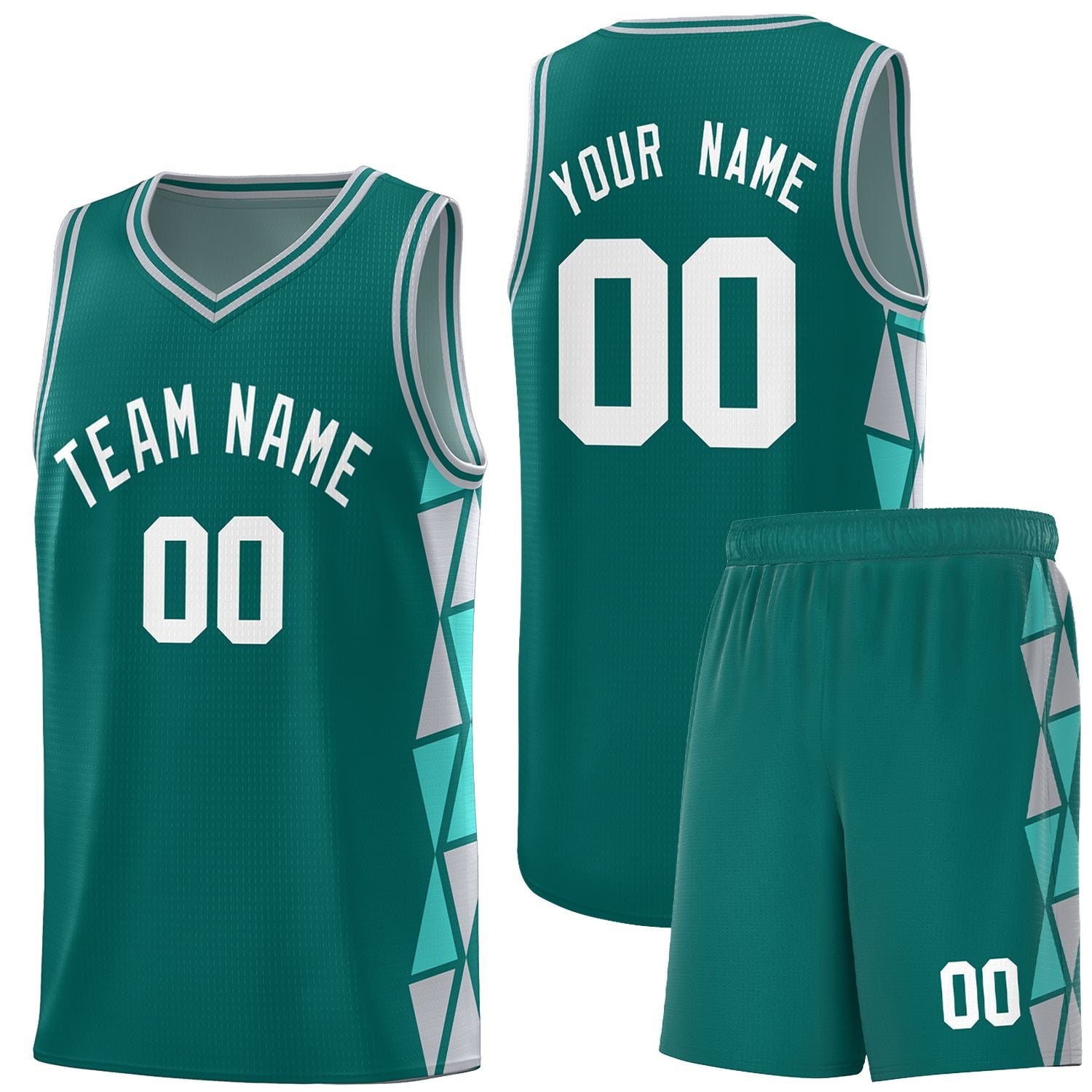 Custom Aqua Gray-Aqua Side Two-Color Triangle Splicing Sports Uniform Basketball Jersey