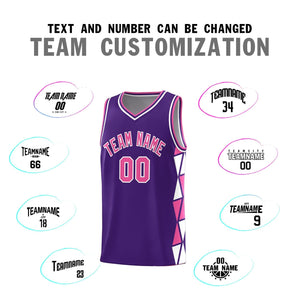 Custom Purple Pink-White Side Two-Color Triangle Splicing Sports Uniform Basketball Jersey