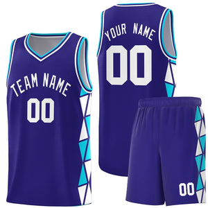 Custom Violet Sky Blue-White Side Two-Color Triangle Splicing Sports Uniform Basketball Jersey