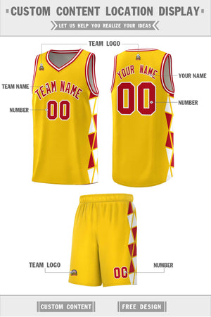 Custom Gold Red-White Side Two-Color Triangle Splicing Sports Uniform Basketball Jersey