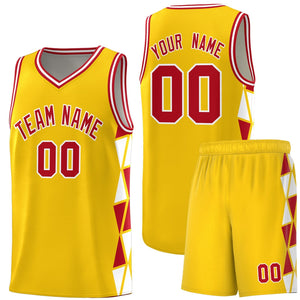 Custom Gold Red-White Side Two-Color Triangle Splicing Sports Uniform Basketball Jersey