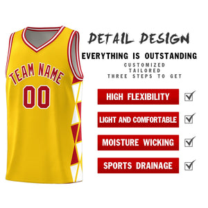 Custom Gold Red-White Side Two-Color Triangle Splicing Sports Uniform Basketball Jersey