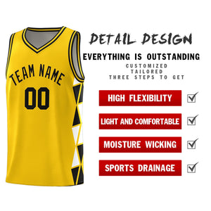 Custom Gold Black-White Side Two-Color Triangle Splicing Sports Uniform Basketball Jersey