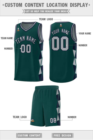 Custom Midnight Green Gray-Navy Side Two-Color Triangle Splicing Sports Uniform Basketball Jersey