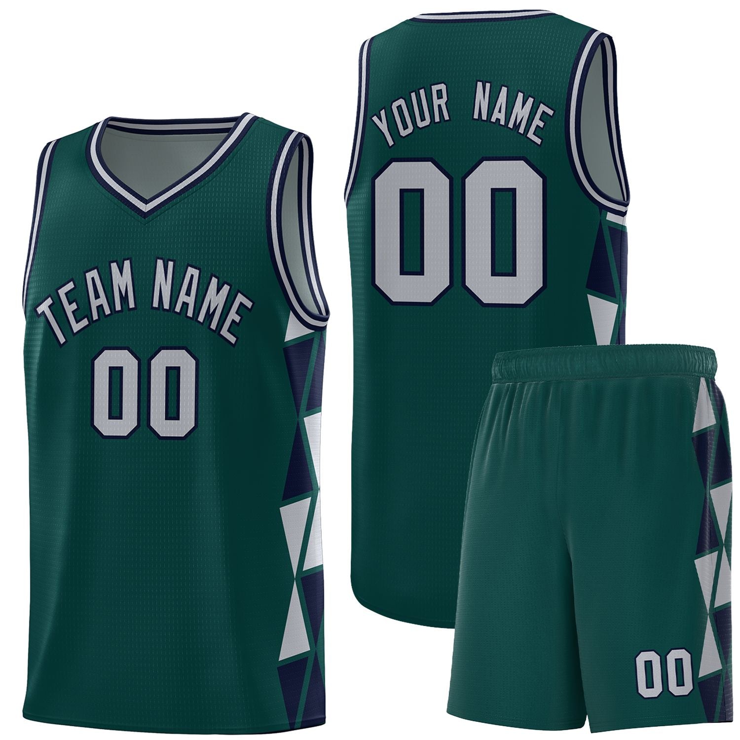 Custom Midnight Green Gray-Navy Side Two-Color Triangle Splicing Sports Uniform Basketball Jersey