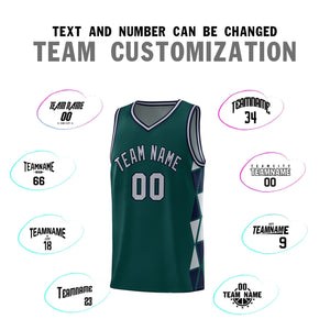 Custom Midnight Green Gray-Navy Side Two-Color Triangle Splicing Sports Uniform Basketball Jersey