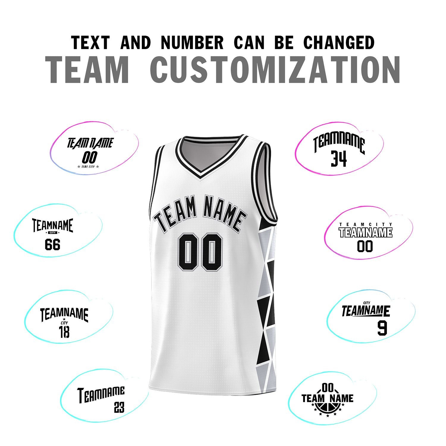 Custom White Black-Gray Side Two-Color Triangle Splicing Sports Uniform Basketball Jersey