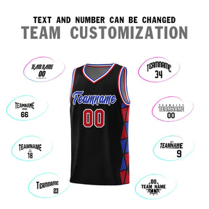 Custom Black Royal-Red Side Two-Color Triangle Splicing Sports Uniform Basketball Jersey