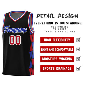 Custom Black Royal-Red Side Two-Color Triangle Splicing Sports Uniform Basketball Jersey