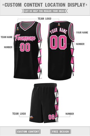 Custom Black Pink-White Side Two-Color Triangle Splicing Sports Uniform Basketball Jersey