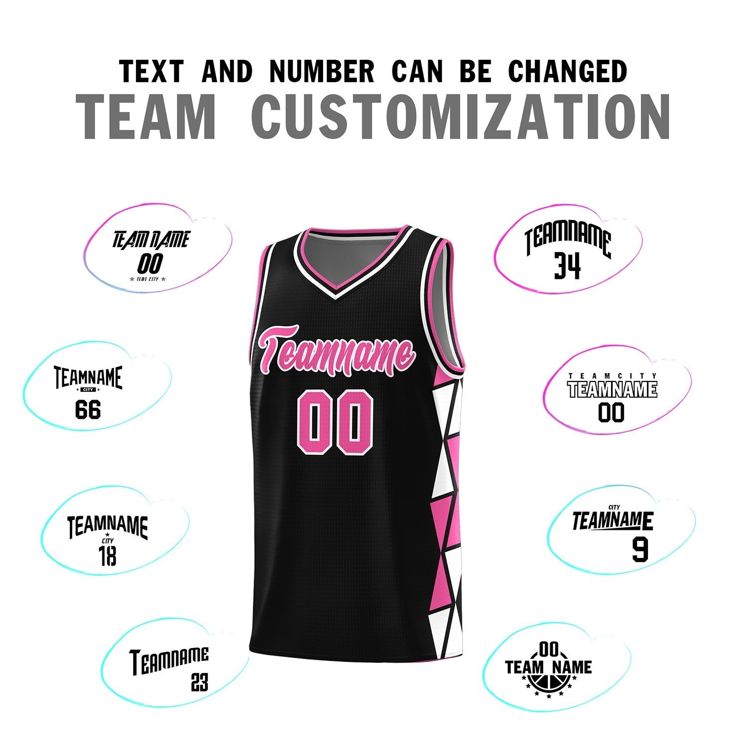 Custom Black Pink-White Side Two-Color Triangle Splicing Sports Uniform Basketball Jersey