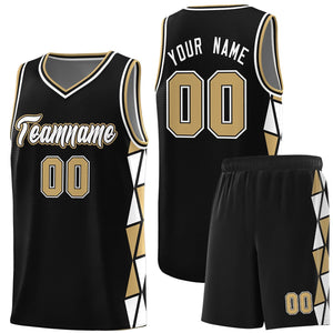 Custom Black Old Gold-White Side Two-Color Triangle Splicing Sports Uniform Basketball Jersey