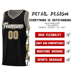 Custom Black Old Gold-White Side Two-Color Triangle Splicing Sports Uniform Basketball Jersey