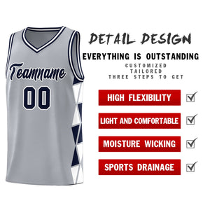 Custom Gray Navy-White Side Two-Color Triangle Splicing Sports Uniform Basketball Jersey