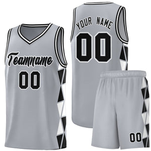 Custom Gray Black-White Side Two-Color Triangle Splicing Sports Uniform Basketball Jersey