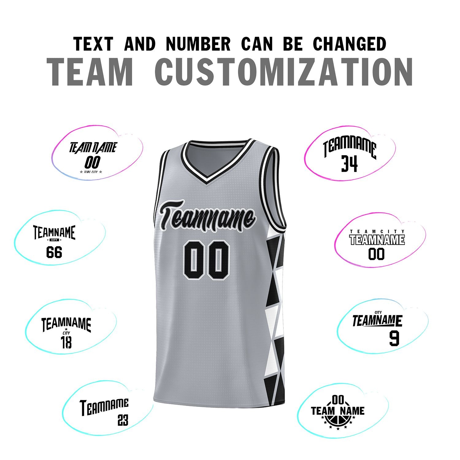 Custom Gray Black-White Side Two-Color Triangle Splicing Sports Uniform Basketball Jersey