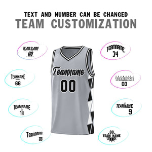 Custom Gray Black-White Side Two-Color Triangle Splicing Sports Uniform Basketball Jersey