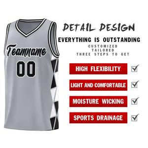 Custom Gray Black-White Side Two-Color Triangle Splicing Sports Uniform Basketball Jersey