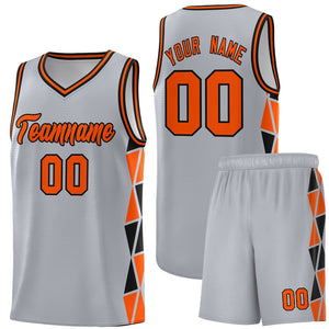Custom Gray Orange-Black Side Two-Color Triangle Splicing Sports Uniform Basketball Jersey