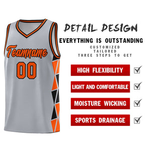 Custom Gray Orange-Black Side Two-Color Triangle Splicing Sports Uniform Basketball Jersey