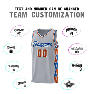 Custom Gray Royal-Texas Orange Side Two-Color Triangle Splicing Sports Uniform Basketball Jersey