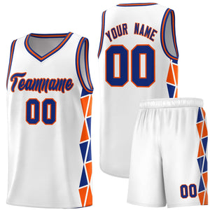 Custom White Royal-Orange Side Two-Color Triangle Splicing Sports Uniform Basketball Jersey