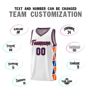 Custom White Royal-Orange Side Two-Color Triangle Splicing Sports Uniform Basketball Jersey