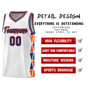 Custom White Royal-Orange Side Two-Color Triangle Splicing Sports Uniform Basketball Jersey