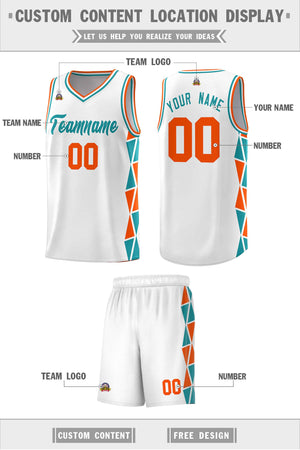 Custom White Orange-Aqua Side Two-Color Triangle Splicing Sports Uniform Basketball Jersey