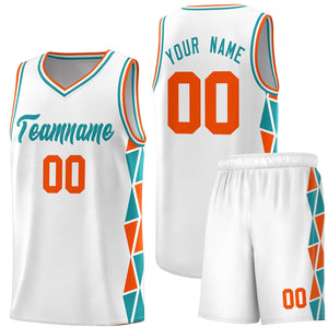 Custom White Orange-Aqua Side Two-Color Triangle Splicing Sports Uniform Basketball Jersey