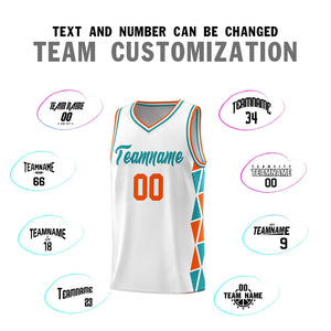 Custom White Orange-Aqua Side Two-Color Triangle Splicing Sports Uniform Basketball Jersey