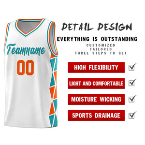 Custom White Orange-Aqua Side Two-Color Triangle Splicing Sports Uniform Basketball Jersey