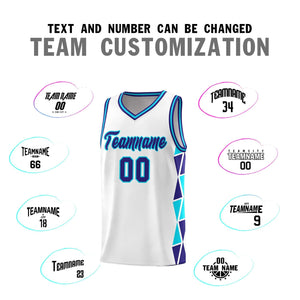 Custom White Violet-Sky Blue Side Two-Color Triangle Splicing Sports Uniform Basketball Jersey