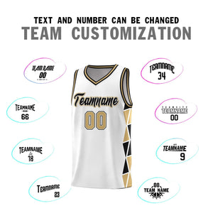 Custom White Black-Old Gold Side Two-Color Triangle Splicing Sports Uniform Basketball Jersey