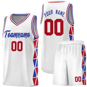 Custom White Royal-Red Side Two-Color Triangle Splicing Sports Uniform Basketball Jersey