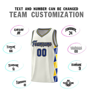 Custom Cream Royal-Gold Side Two-Color Triangle Splicing Sports Uniform Basketball Jersey