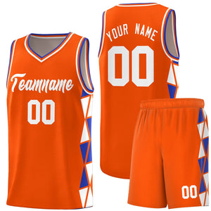 Custom Orange Royal-White Side Two-Color Triangle Splicing Sports Uniform Basketball Jersey