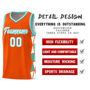 Custom Orange White-Aqua Side Two-Color Triangle Splicing Sports Uniform Basketball Jersey