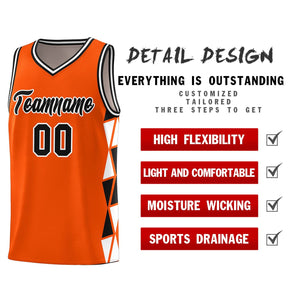 Custom Orange Black-White Side Two-Color Triangle Splicing Sports Uniform Basketball Jersey