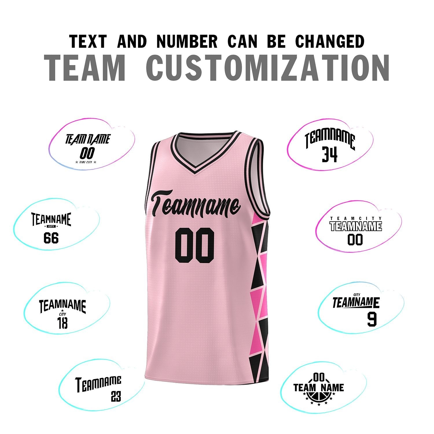 Custom Light Pink Black-Pink Side Two-Color Triangle Splicing Sports Uniform Basketball Jersey