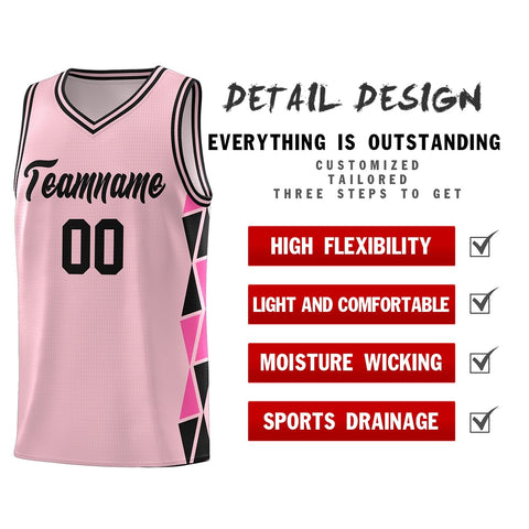 Custom Light Pink Black-Pink Side Two-Color Triangle Splicing Sports Uniform Basketball Jersey